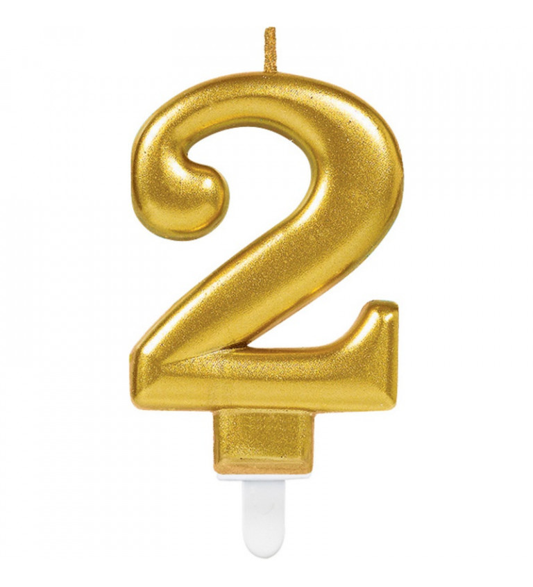 Zlatá dortová svíčka - číslice 2