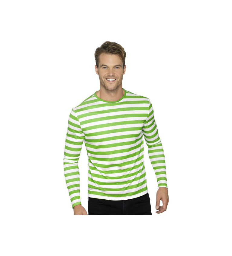 Pruhované unisex triko zeleno-bílé