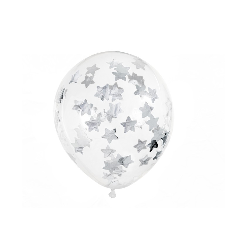 Balónky se stříbrnými hvězdičkovými konfetami