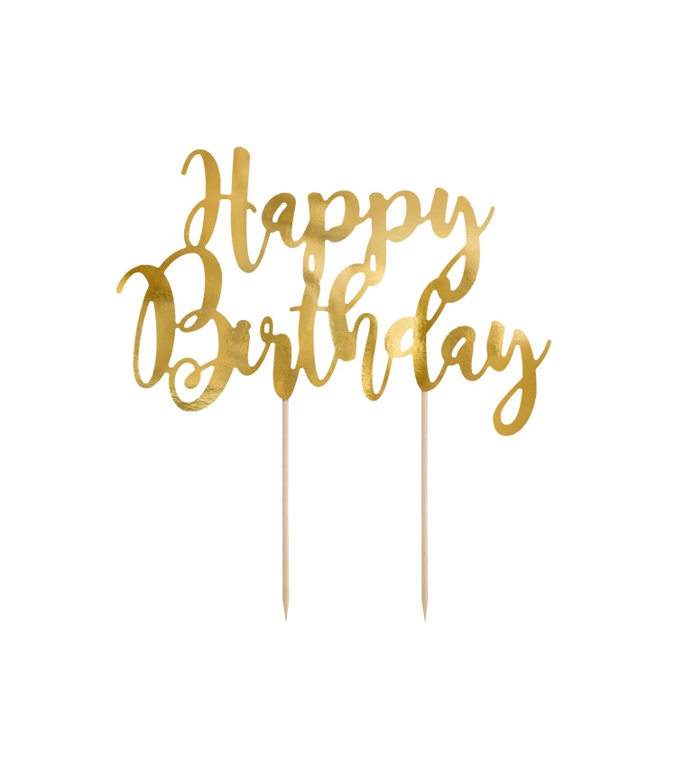 Happy Birthday - zlatý dortový zápich