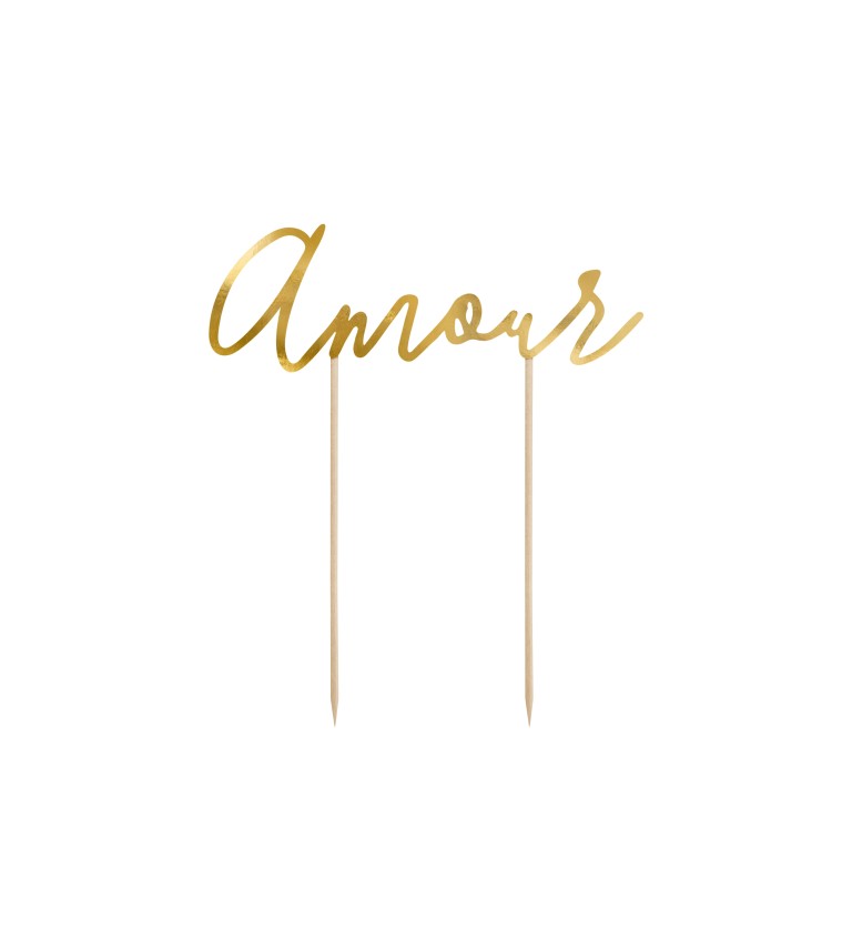 Amour - zlatý nápis na špejli