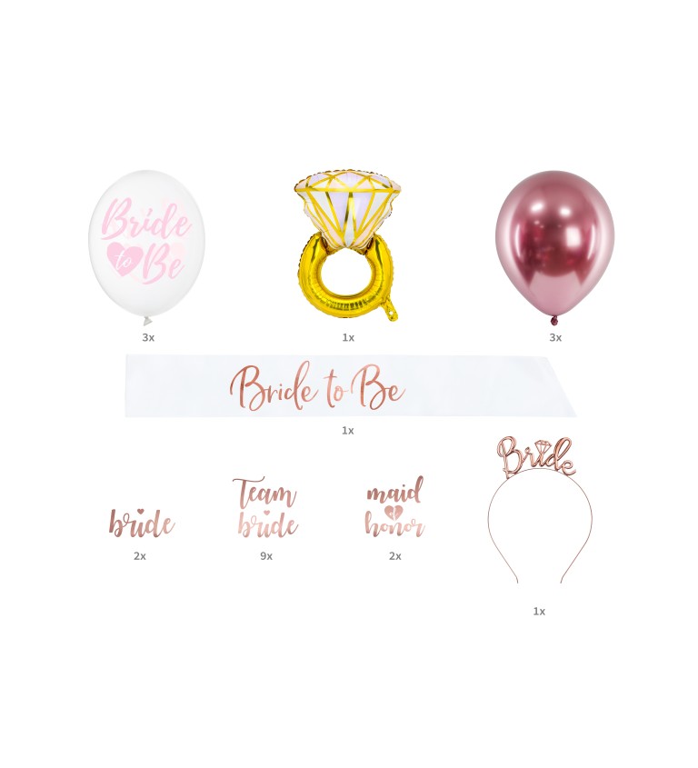 Set balónků a doplňků - Bride to Be