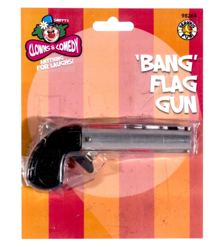 Klaunská pistolka s vlaječkou "BANG"
