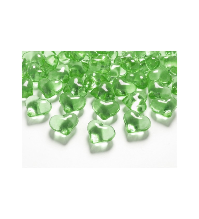 Světle zelené konfety - krystalová srdíčka