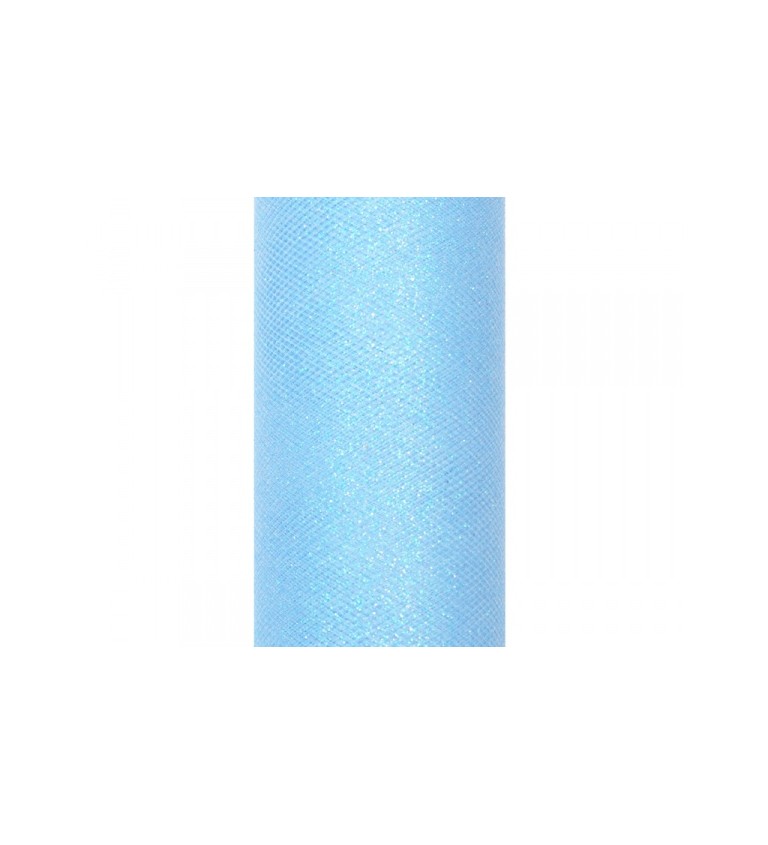 Světle modrý glitrový tyl - dekorace