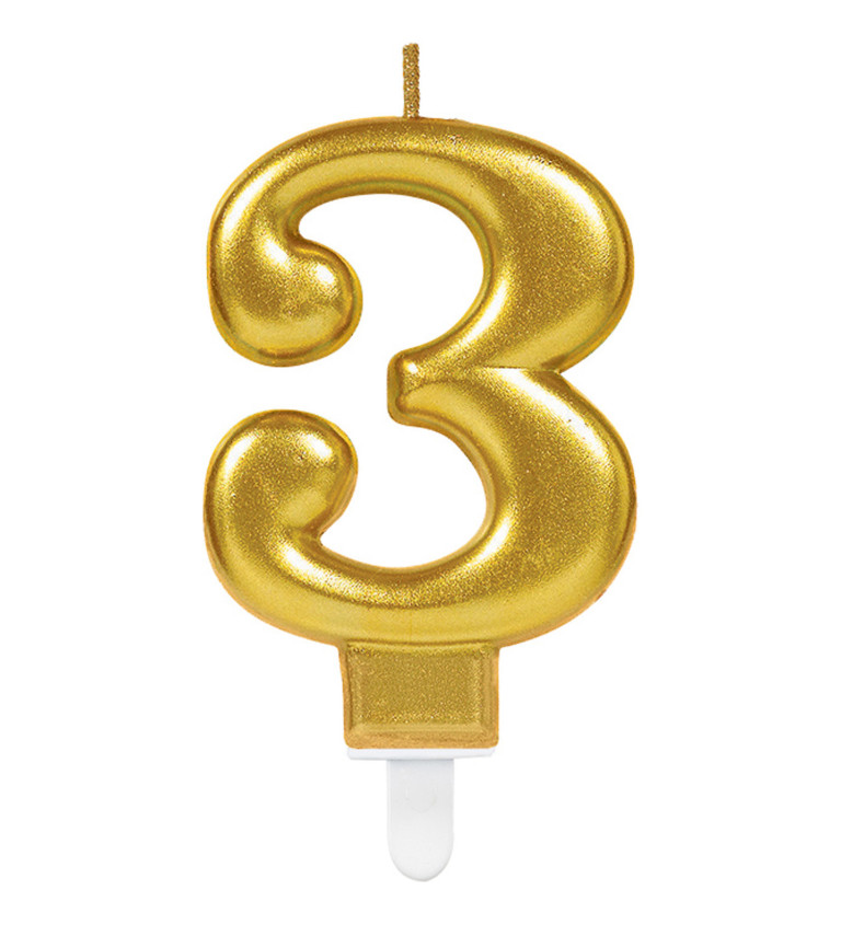 Zlatá dortová svíčka -  číslice 3