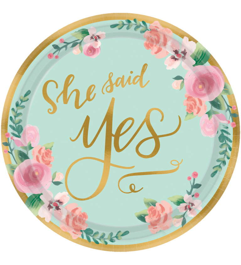 Talířky s nápisem - She said YES