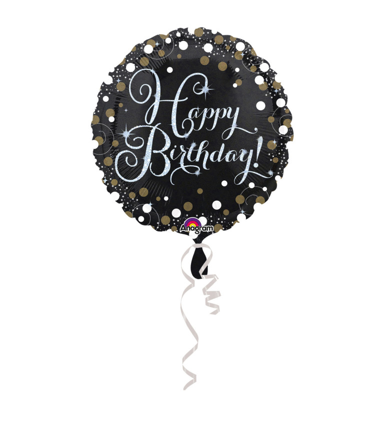 Foliový balónek černý - Happy Birthday