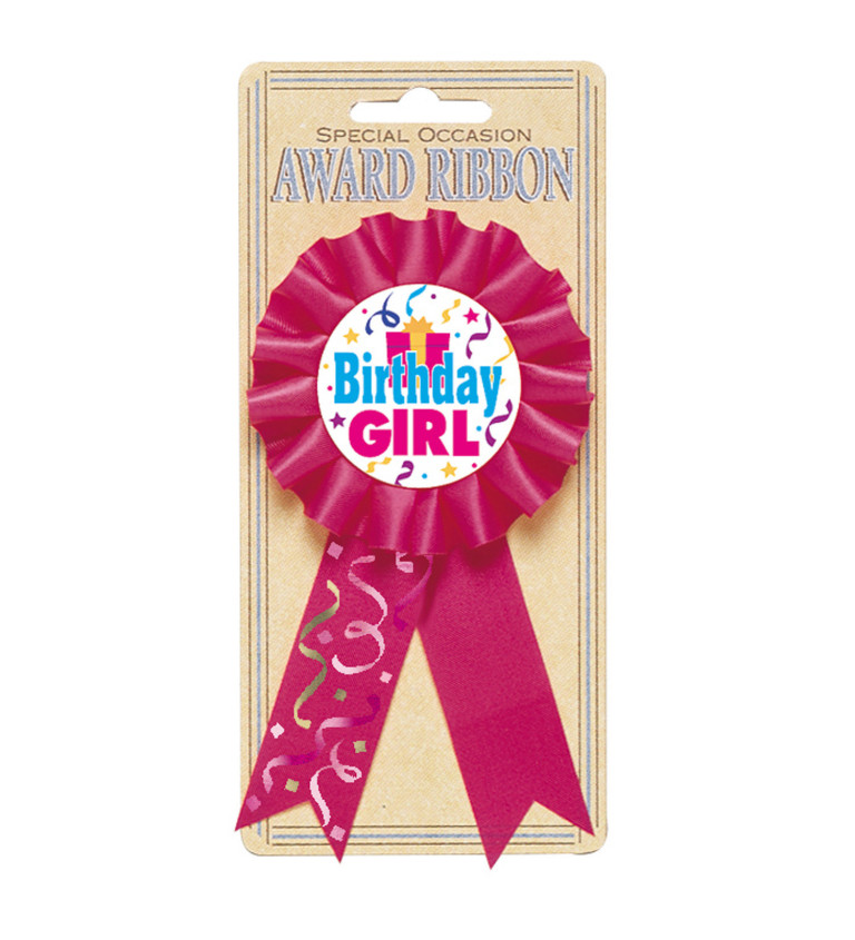 Růžový odznak se stuhou- Birthday girl