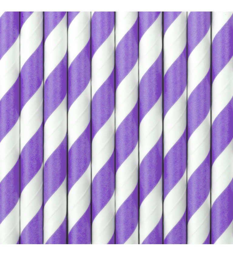 Papírová brčka s fialovými pruhy