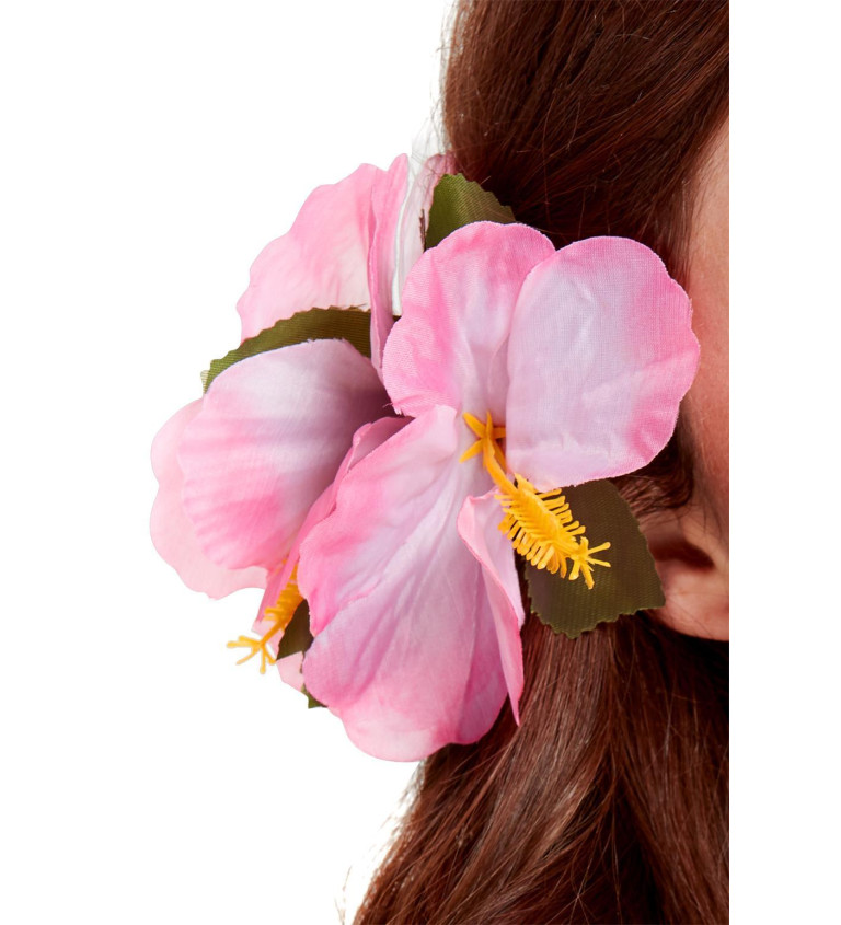Růžová havajská kytka do vlasů