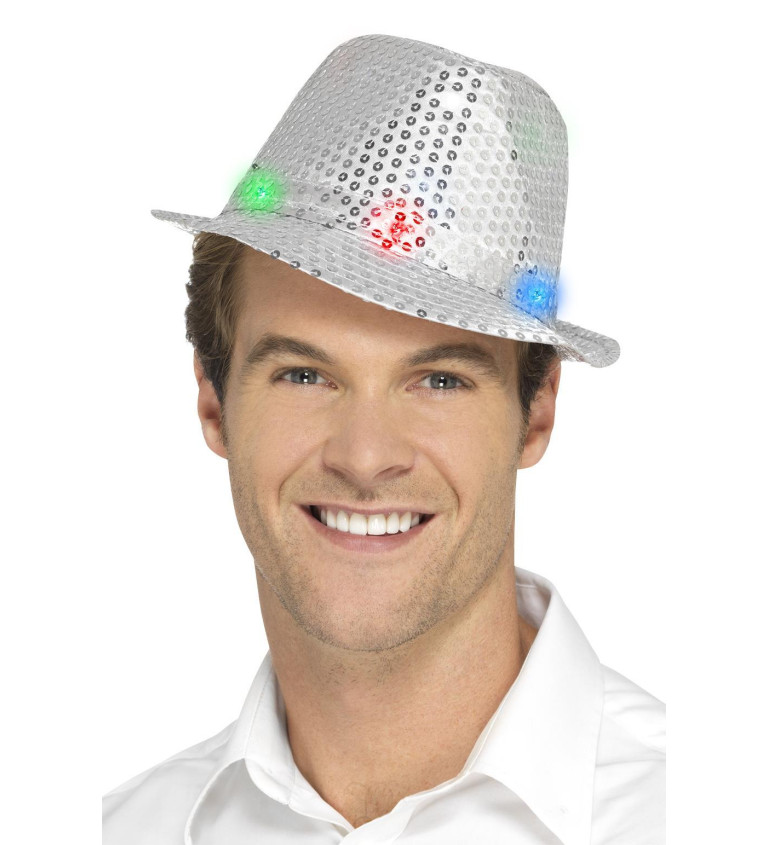 Flitrový klobouk stříbrný