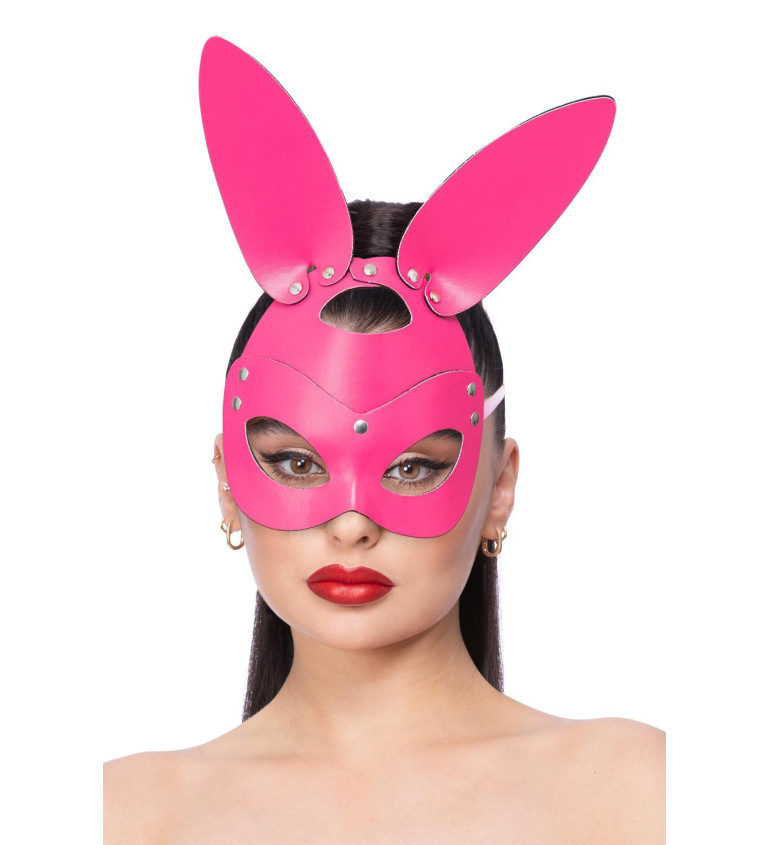 Růžová kožená maska - králík