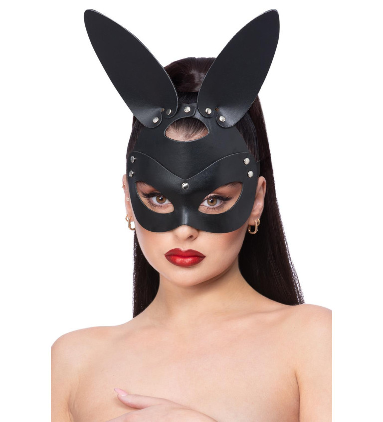 Černá kožená maska - králík