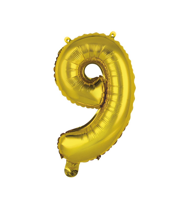 Malý zlatý fóliový balónek - číslo 9