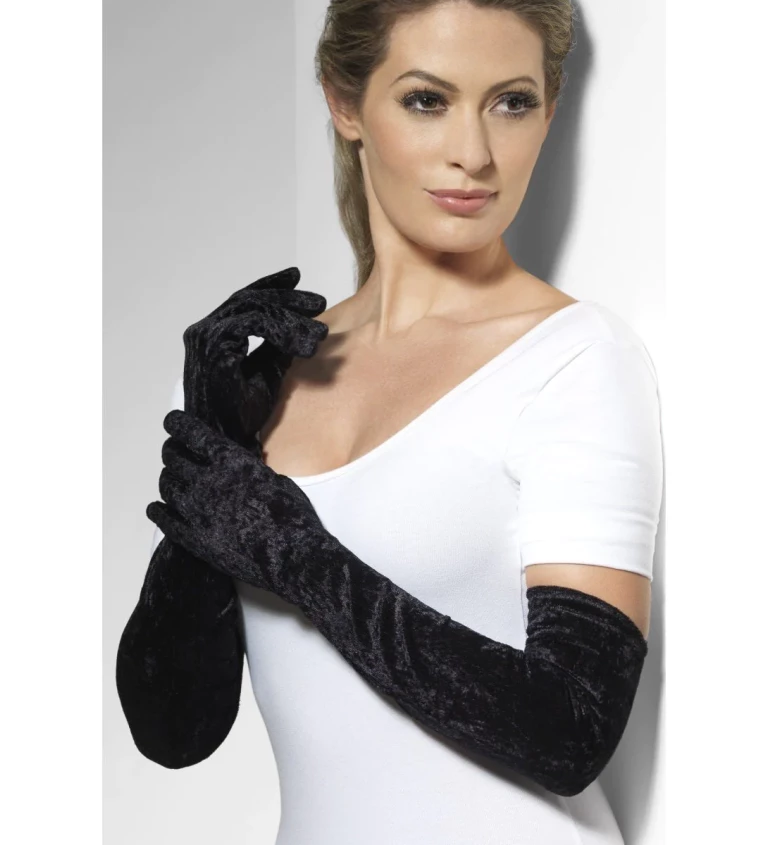 Elegantní dlouhé rukavice - sametové černé
