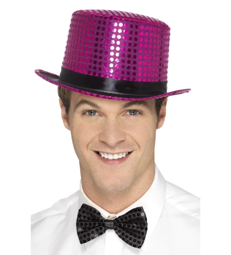 Růžový flitrový klobouk
