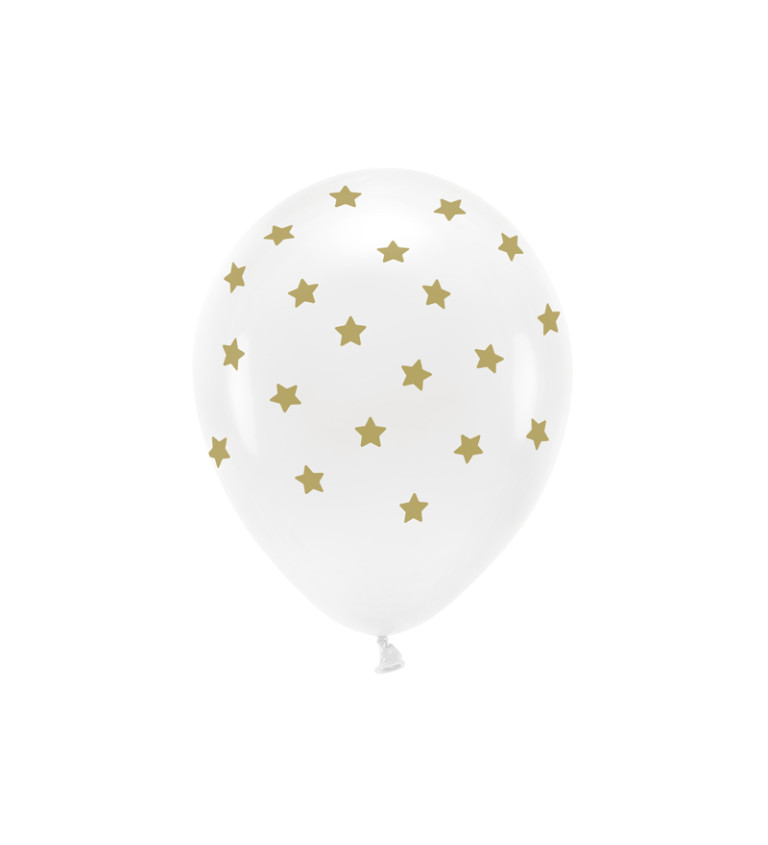 Latexové balónky - bílé se zlatými hvězdami (ECO)