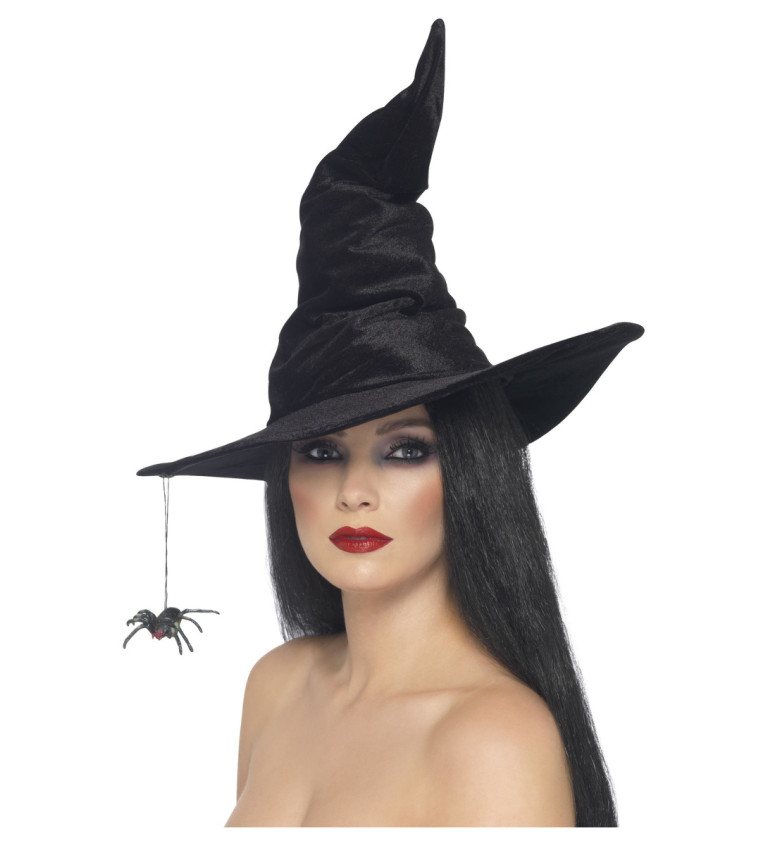 Semišový klobouk s pavoukem - černý