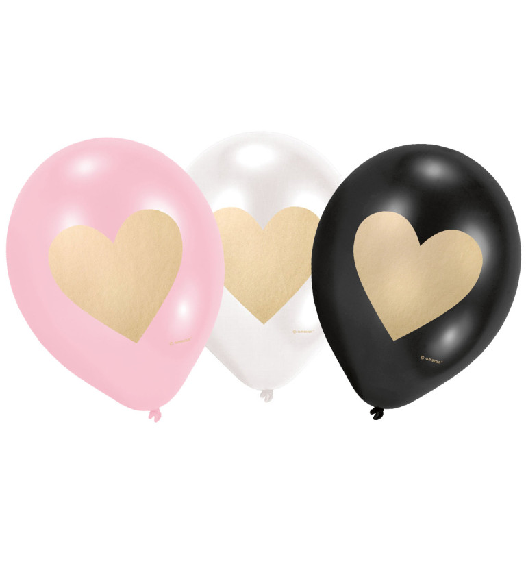 Barevné latexové balónky se zlatým srdcem
