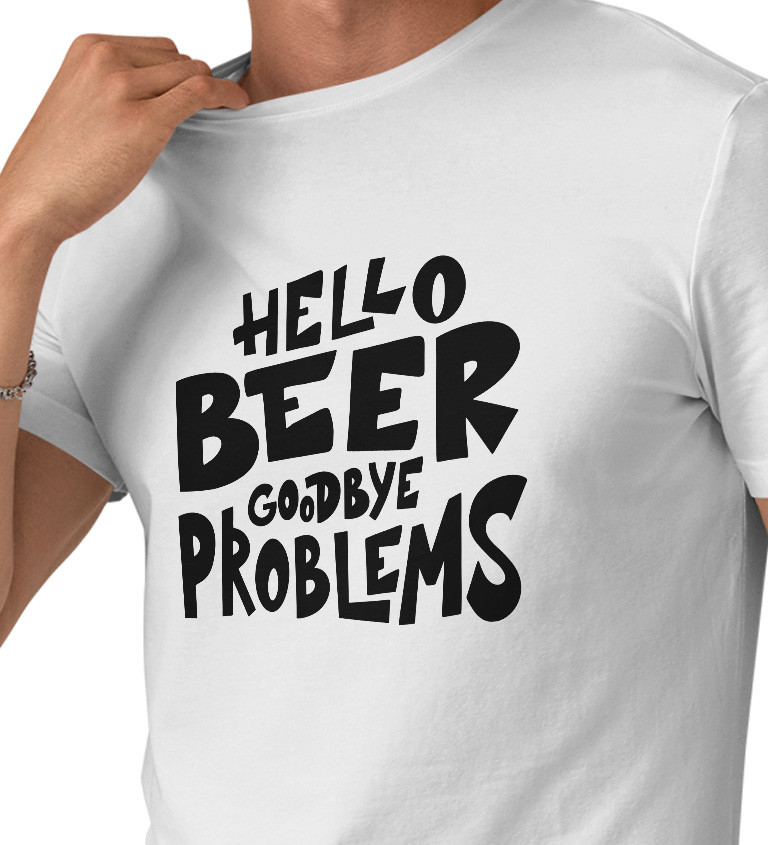 Pánské tričko bílé - Hello beer goodbye problems