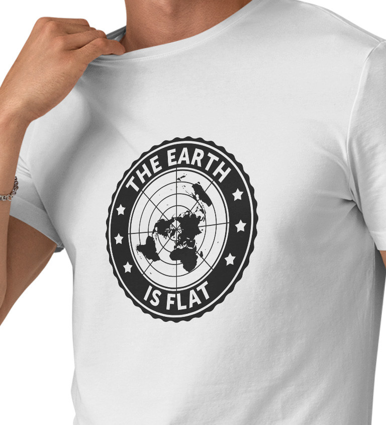 Pánské tričko bílé - The earth is flat