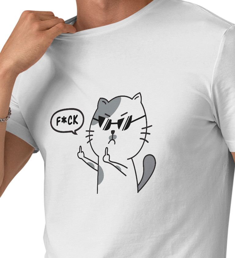 Pánské tričko bílé - F*ck kočka