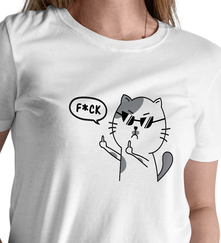 Dámské tričko bílé - F*ck kočka