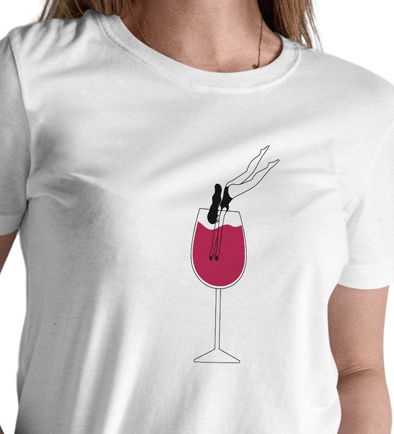 Dámské tričko bílé - Sklenice vína šipka