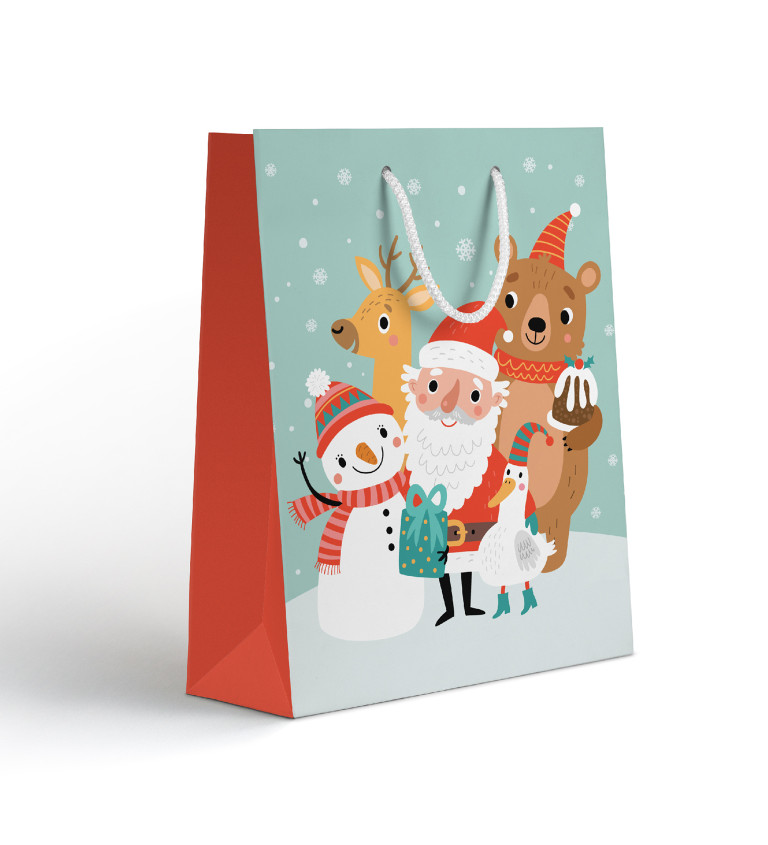 Dárková taška - Santa, zvířátka a sněhulák