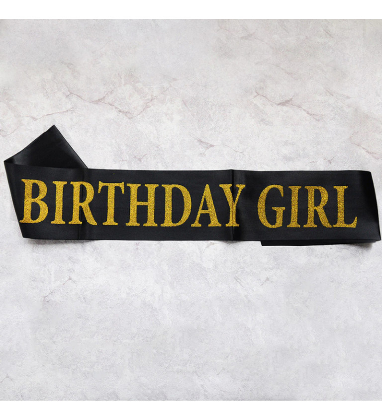 Šerpa černá s nápisem Birthday Girl