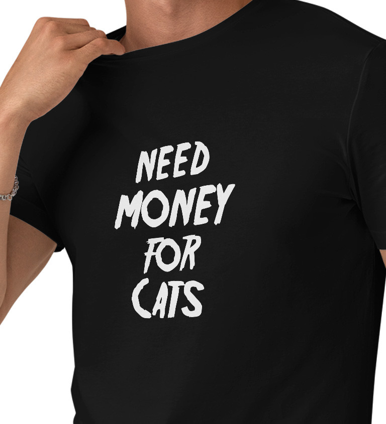Černé pánské tričko – Need money for cats
