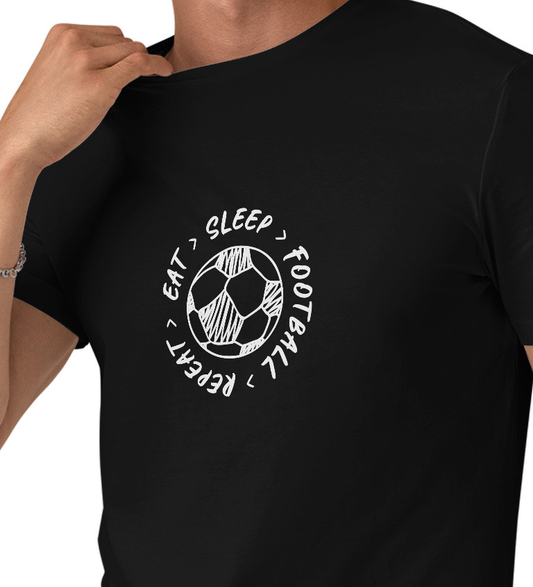 Černé pánské tričko – Eat sleep football repeat