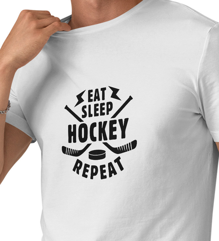 Bílé pánské tričko – Eat sleep hockey repeat