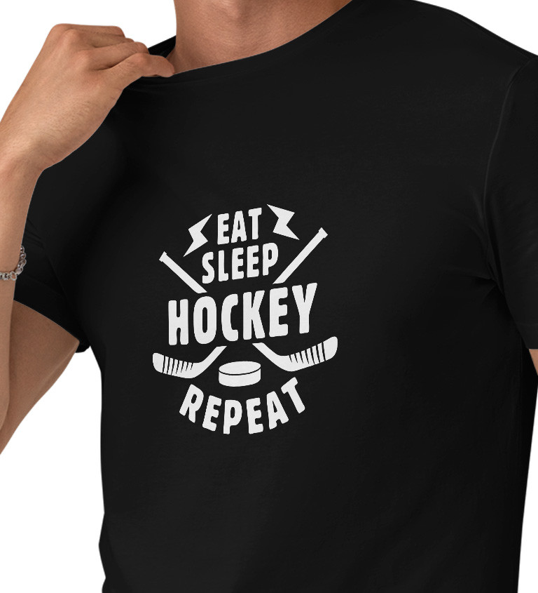 Černé pánské tričko – Eat sleep hockey repeat