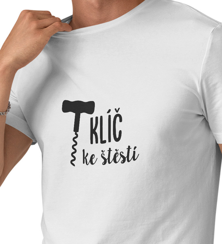 Bílé pánské tričko – Klíč ke štěstí vývrtka