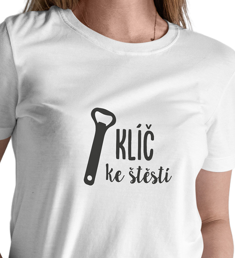 Bílé dámské tričko – Klíč ke štěstí otvírák