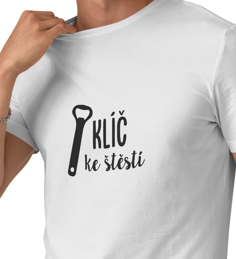 Bílé pánské tričko – Klíč ke štěstí otvírák