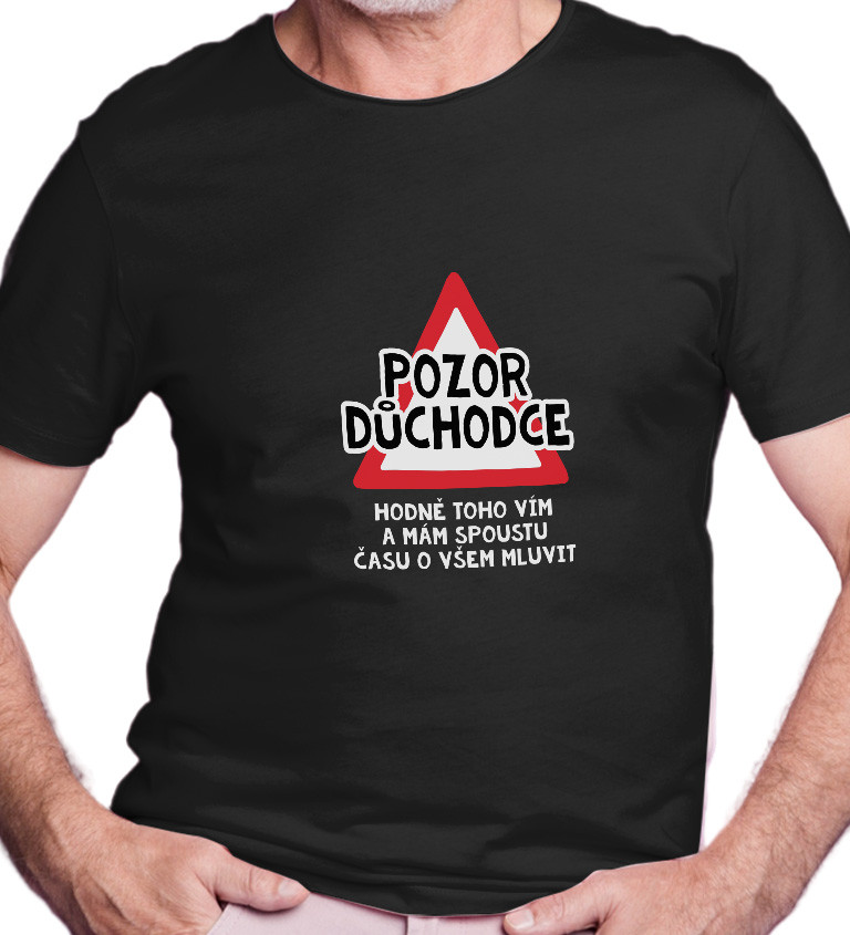 Černé pánské tričko – Pozor důchodce
