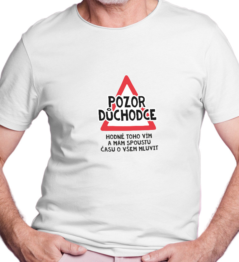 Bílé pánské tričko – Pozor důchodce