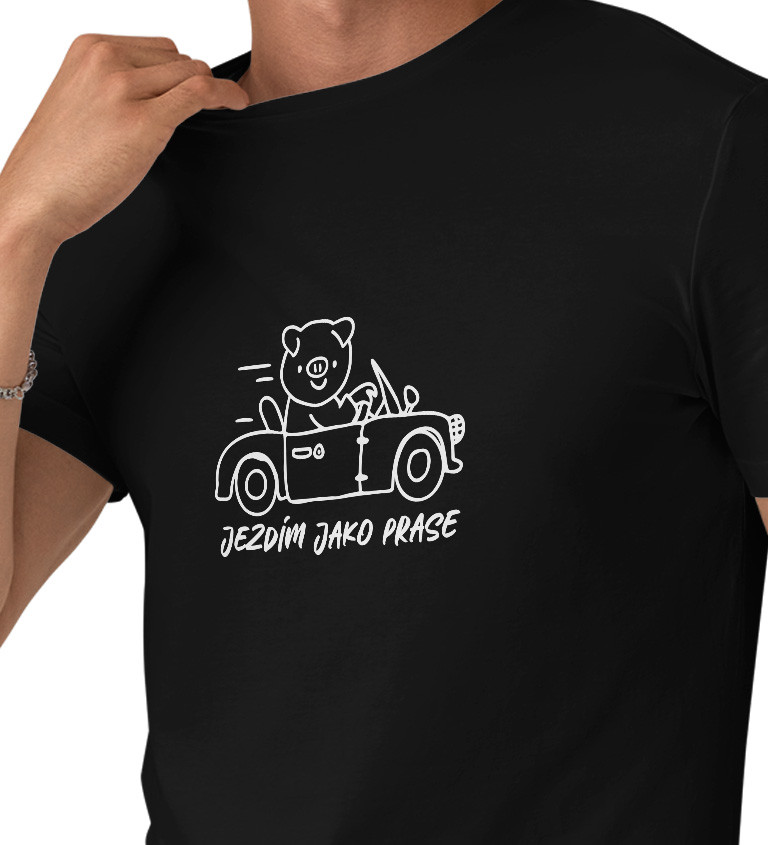 Pánské černé tričko – Jezdím jako prase
