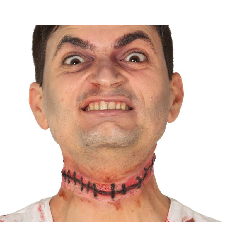 Latexová jizva znázorňující zašitý krk.