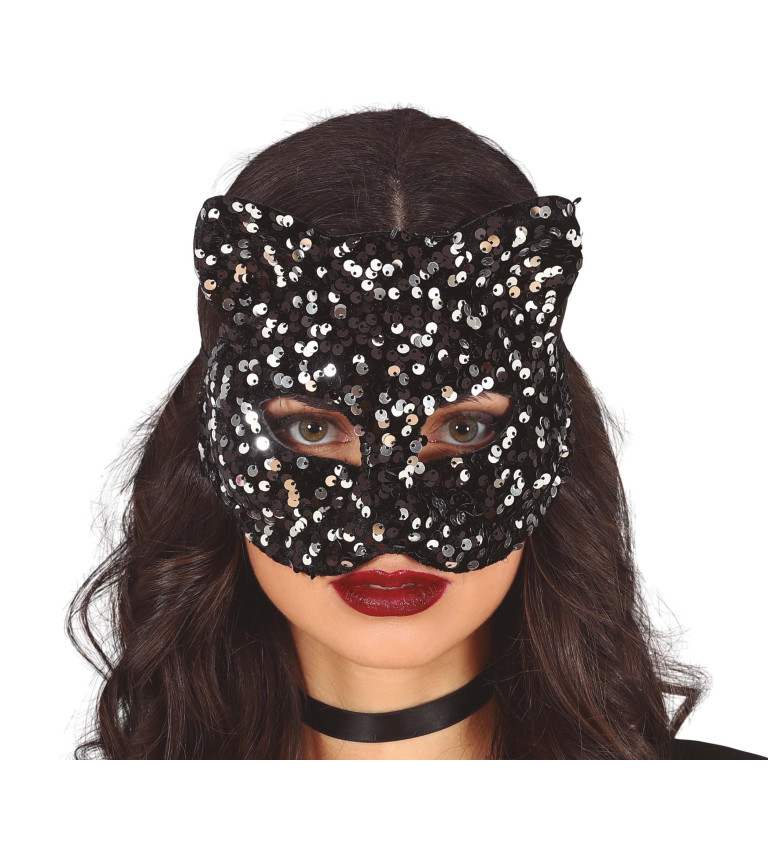 Maska – flitrová kočka