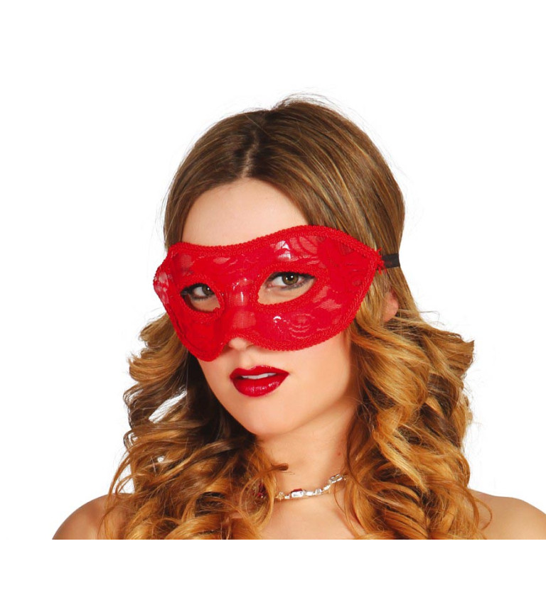 Červená krajková maska