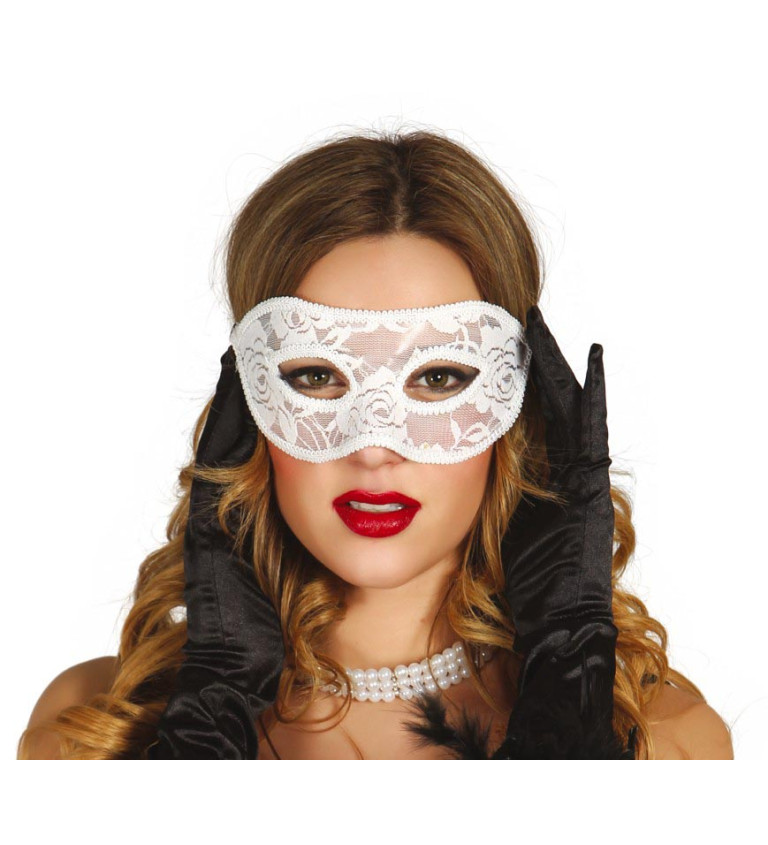 Škraboška – bílá krajka