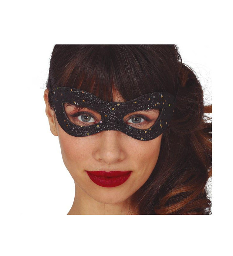 Škraboška – černá s třpytkami