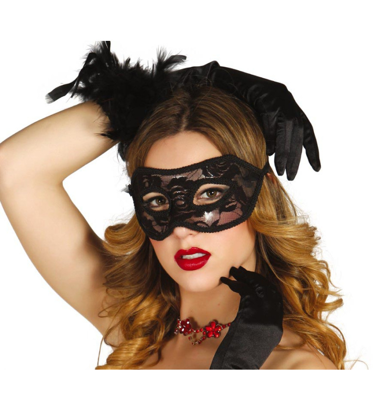 Škraboška – černá krajka