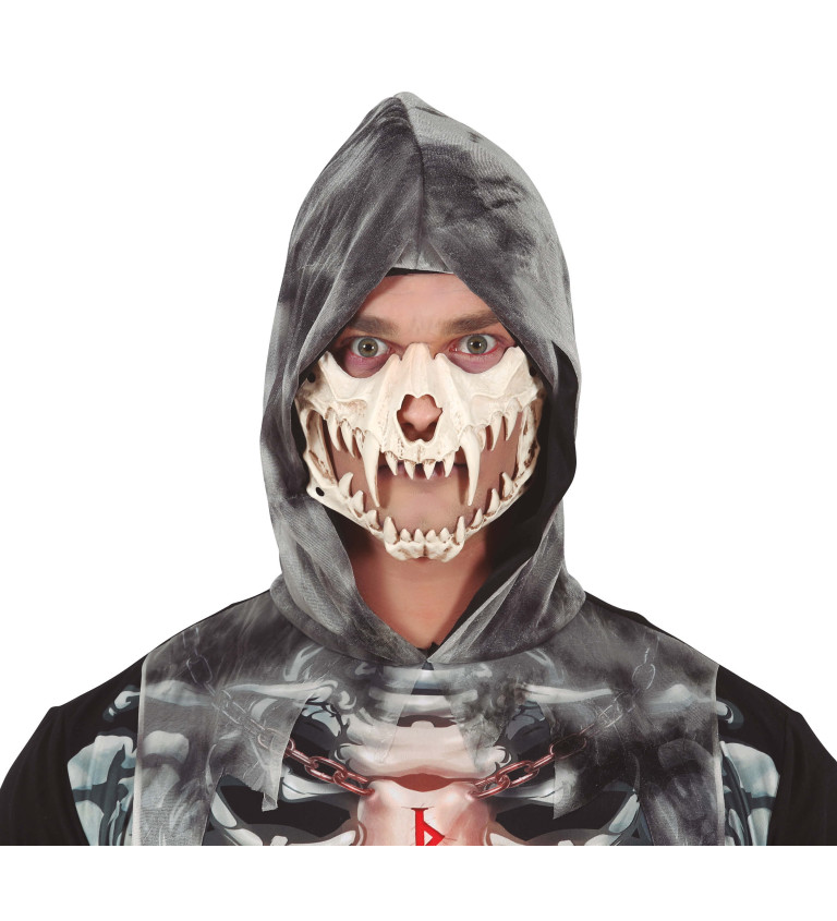 Strašidelná půlmaska lebky s tesáky