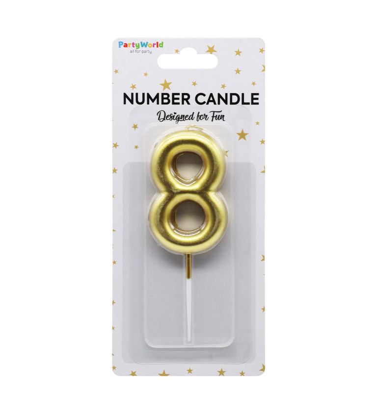 Zlatá narozeninová svíčka číslo 8