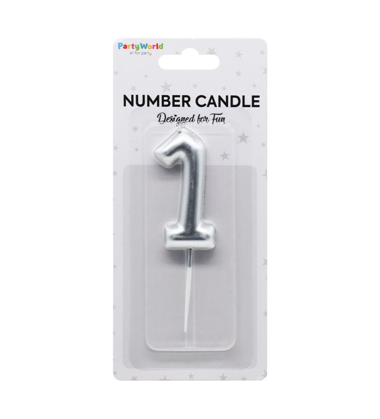 Stříbrná narozeninová svíčka číslo 1